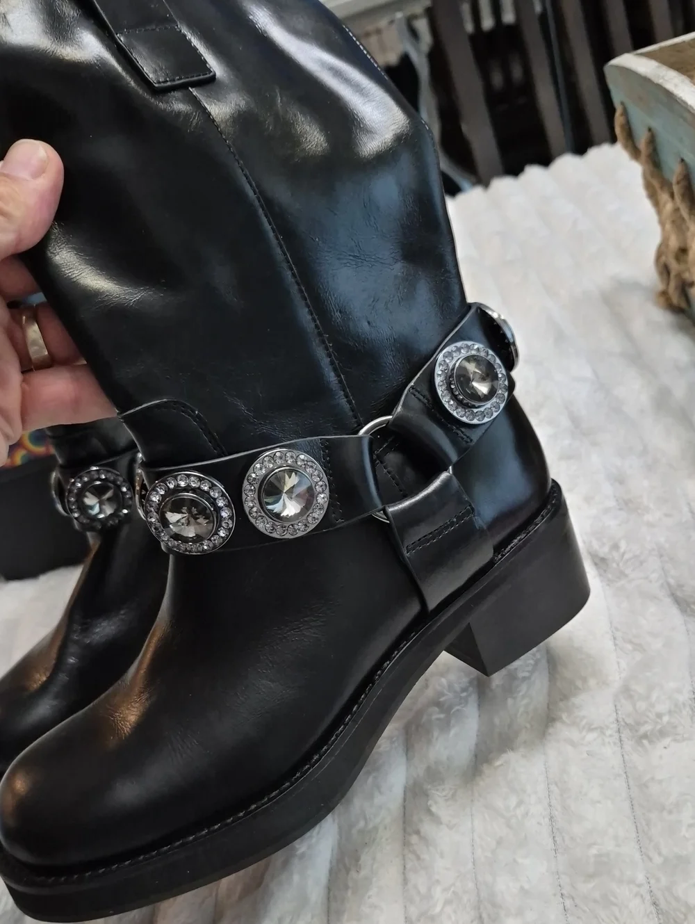 Kurt Geiger Octavia Black Leather Combat Boots Women's Sz 8 Eu 38.5 $285